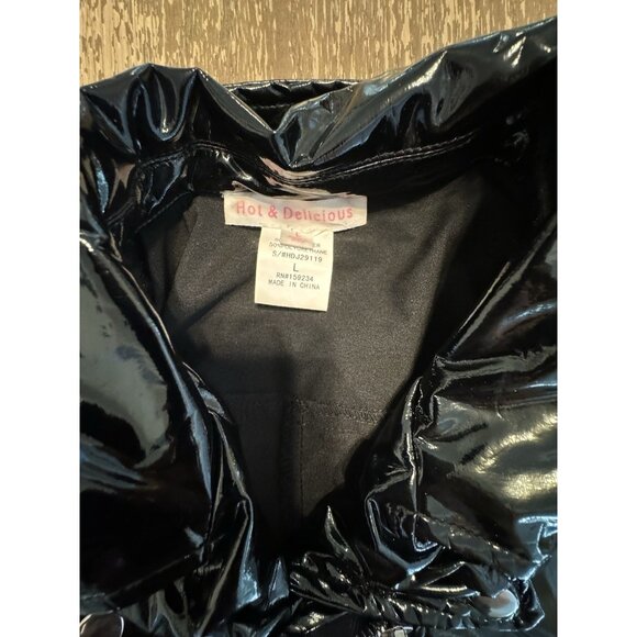 Hot & Delicious Zip Large Black Polyurethane Crop Biker Moto Jacket Wet Look - Picture 8 of 12